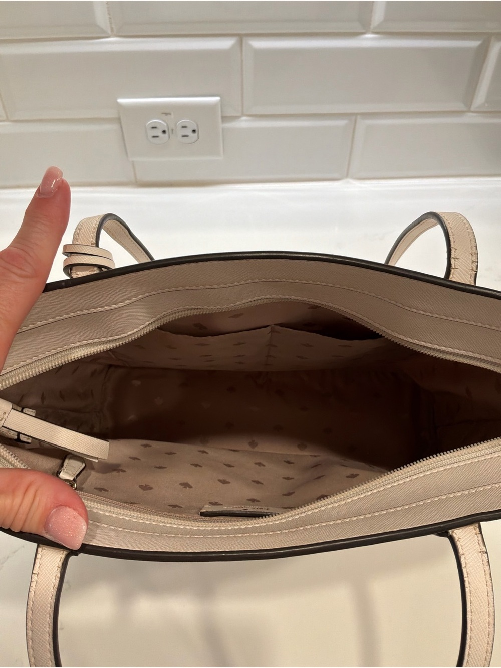 kate spade Off-White Leather Tote with Bow Charm - Picture 3 of 4